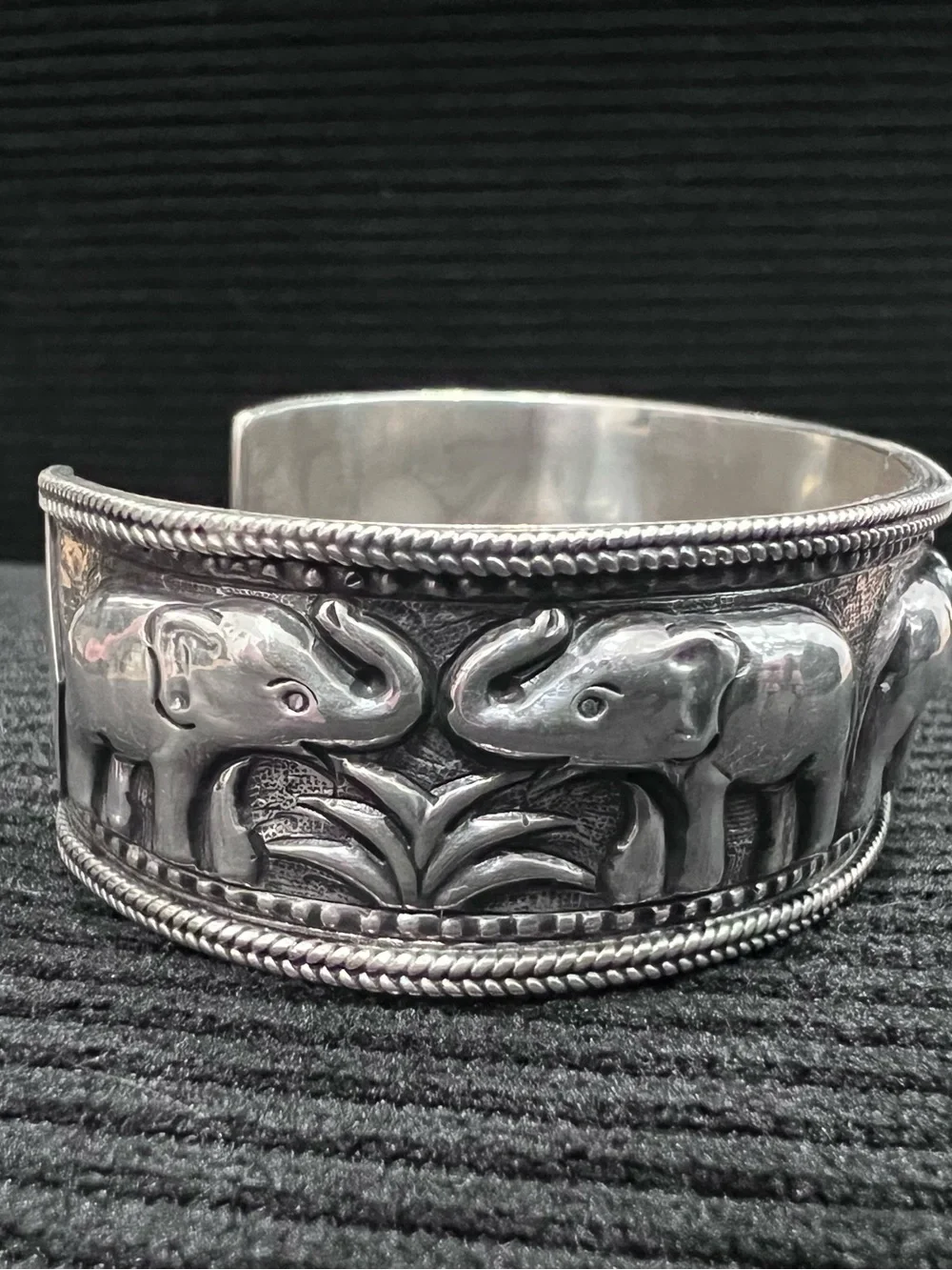 Elephant Motif Silver-Tone Cuff Bracelet from Thailand
